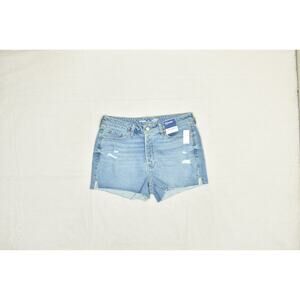 Old Navy OG Straight Shorts Womens 14 Blue Denim High Rise Distressed Raw Hem